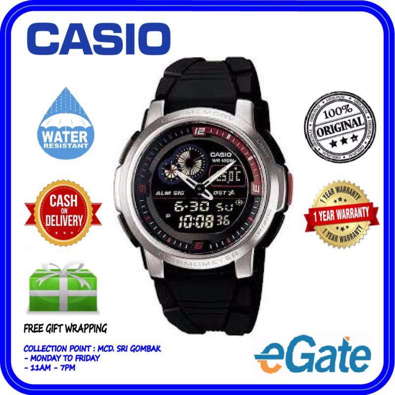 Casio AQF-102W-1BV Mens Analog Digital Dual Time Black Resin Strap Original Watch Malaysia