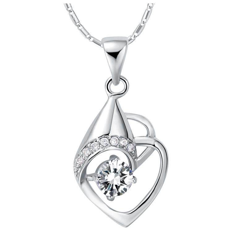 【Xydirect-Fashion】fashion Kalung Kristal Plating Putih Liontin Emas Bentuk Hati Ornamen