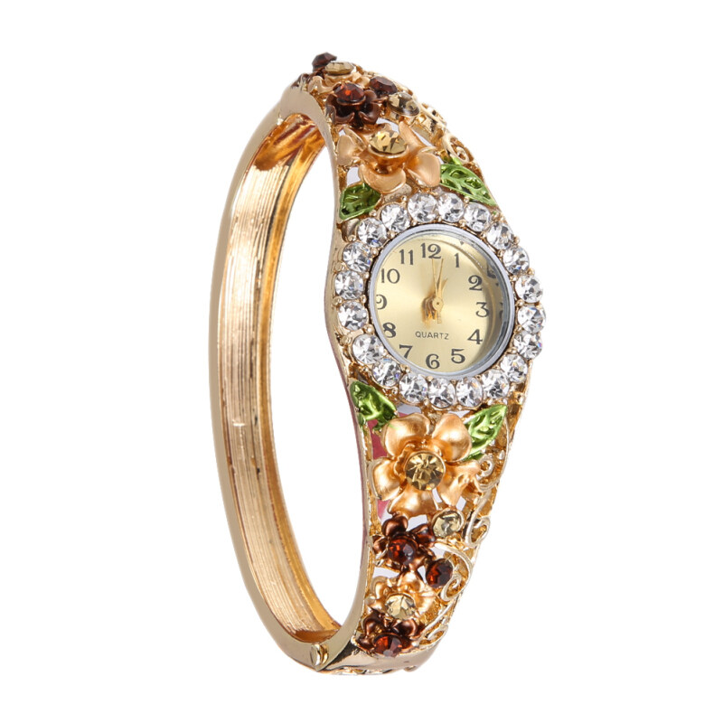 Hot Sale Fashion Gold Plated Diamond Flower Lace Shining Wristwatch NO.3 Malaysia