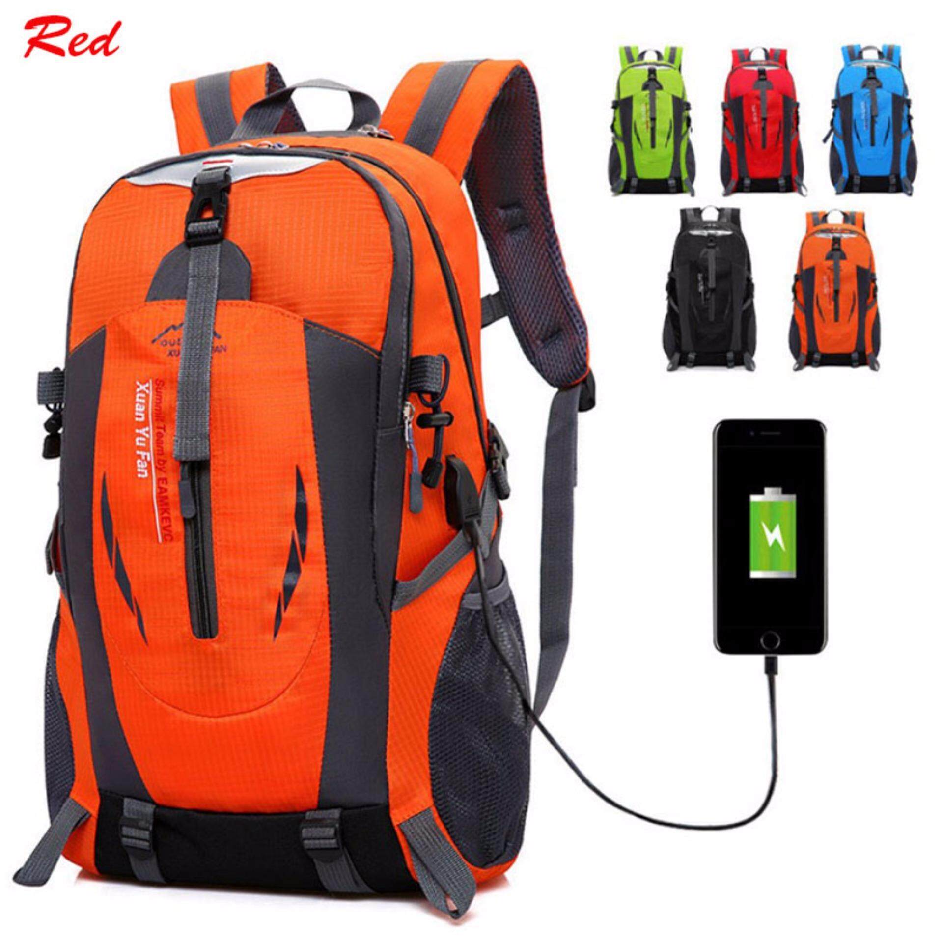 HushGecko High Quality Unisex Upgrade USB Charge Bag 40L Outdoor Mountaineering Bags Water Repellent Nylon Shoulder Bag Men And Women Travel Hiking Camping Backpack - intl
