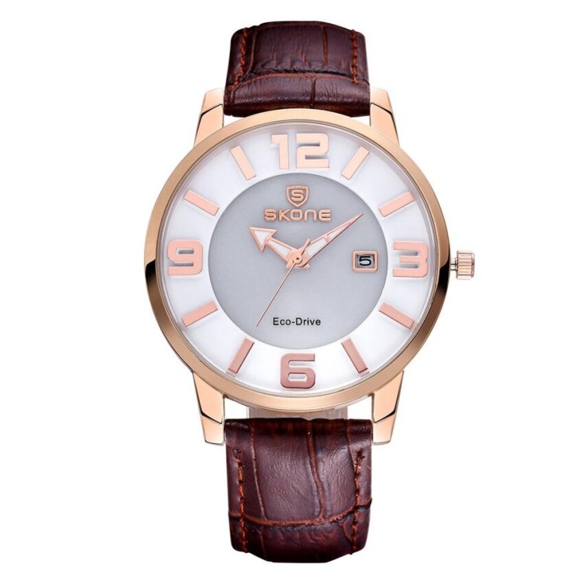 Koomyoy Skone Terbaru Luxxury Energi Matahari Tanggal Jam Tangan Wanita Montrefemme Mengisi Kulit Kasual Kuarsa Jam Tangan Gelang Jam Tangan Montre (Kopi emas Putih) -Internasional