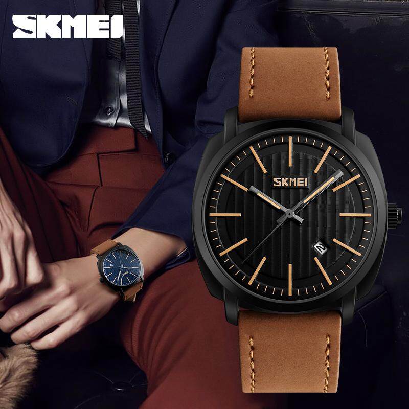 Skmei Pria Jam Tangan Japan Gerakan Analog Kuarsa Pria Tali Kulit Asli Pergelangan Tangan Jam Tangan Olahraga Jam Tangan 9169-Internasional