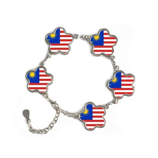 Malaysia Nasional Bendera Asia Negara Simbol Mark Pola Baja Bentuk Bunga Rantai Gelang Hadiah-Intl