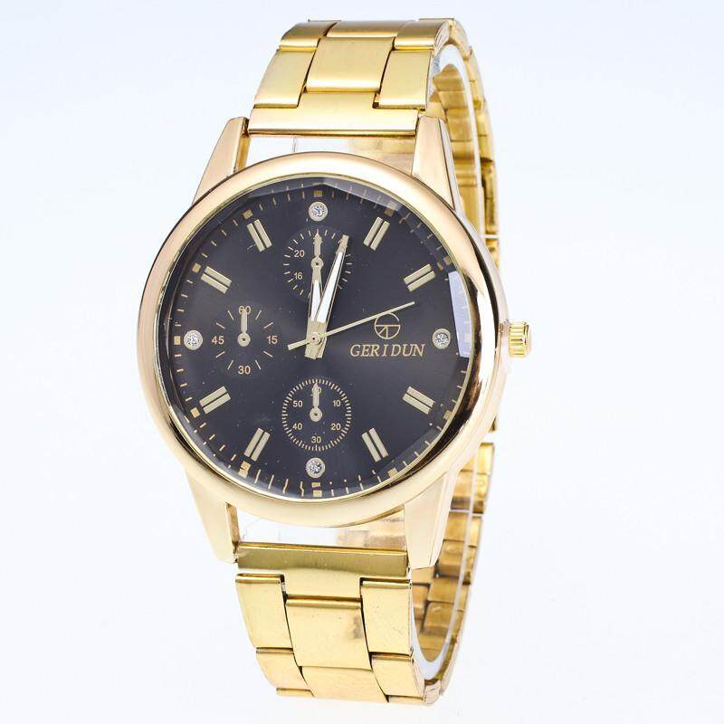 New Mens Gold Watches Diamond Dial Gold Steel Analog Quartz Wrist Watch BK Malaysia
