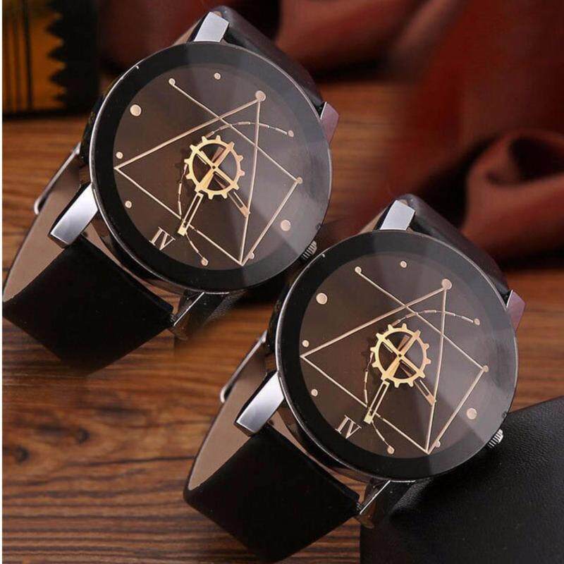 PAlight 2PCS Couple Leather Watches Minimalist Casual Wristwatch (Black Dial For Men&Women) Malaysia
