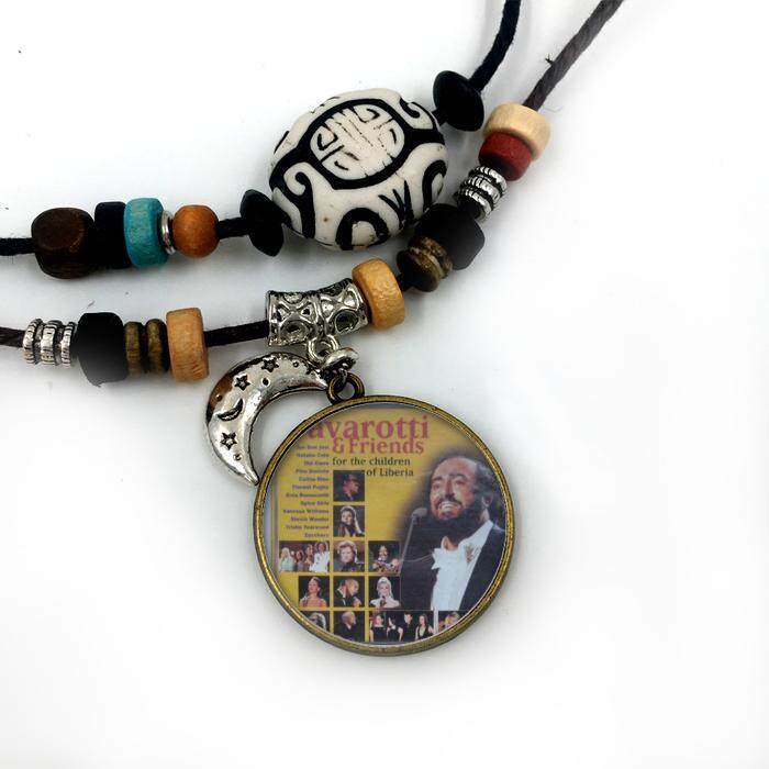Liontin Kalung Pavarotti Bintang untuk Pria Wanita Perhiasan Modis Berlapis Perak Berlapis Perak Bulan Bermanik-manik Facebook Katun Tali Rantai Keren Perhiasan -Internasional