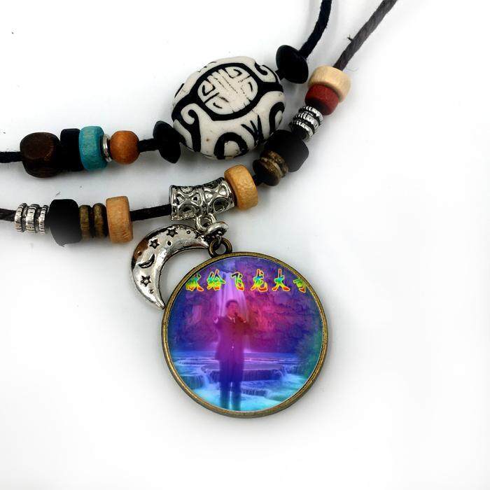 Pendants Necklace Pavarotti star for Men Womens Jewelry Fashion Silver Plated Glass moon Beaded Facebook cotton rope chain cool jewelry - intl