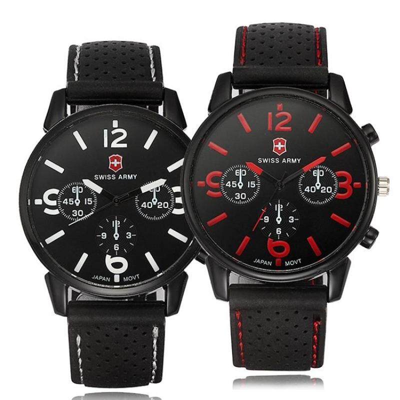 Swiss A 1102 2in1 SET Military Mens Silicone Strap 3 Dial Display Fashion Sport Watch Bundle Set (Black White & Black Red) Malaysia