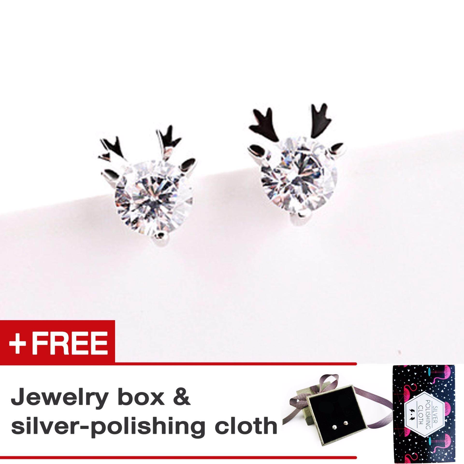 Tom' Studio 925 Modis Gaya Korea Sterling Perak Rusa Berlian Stud Anting-Anting-Internasional