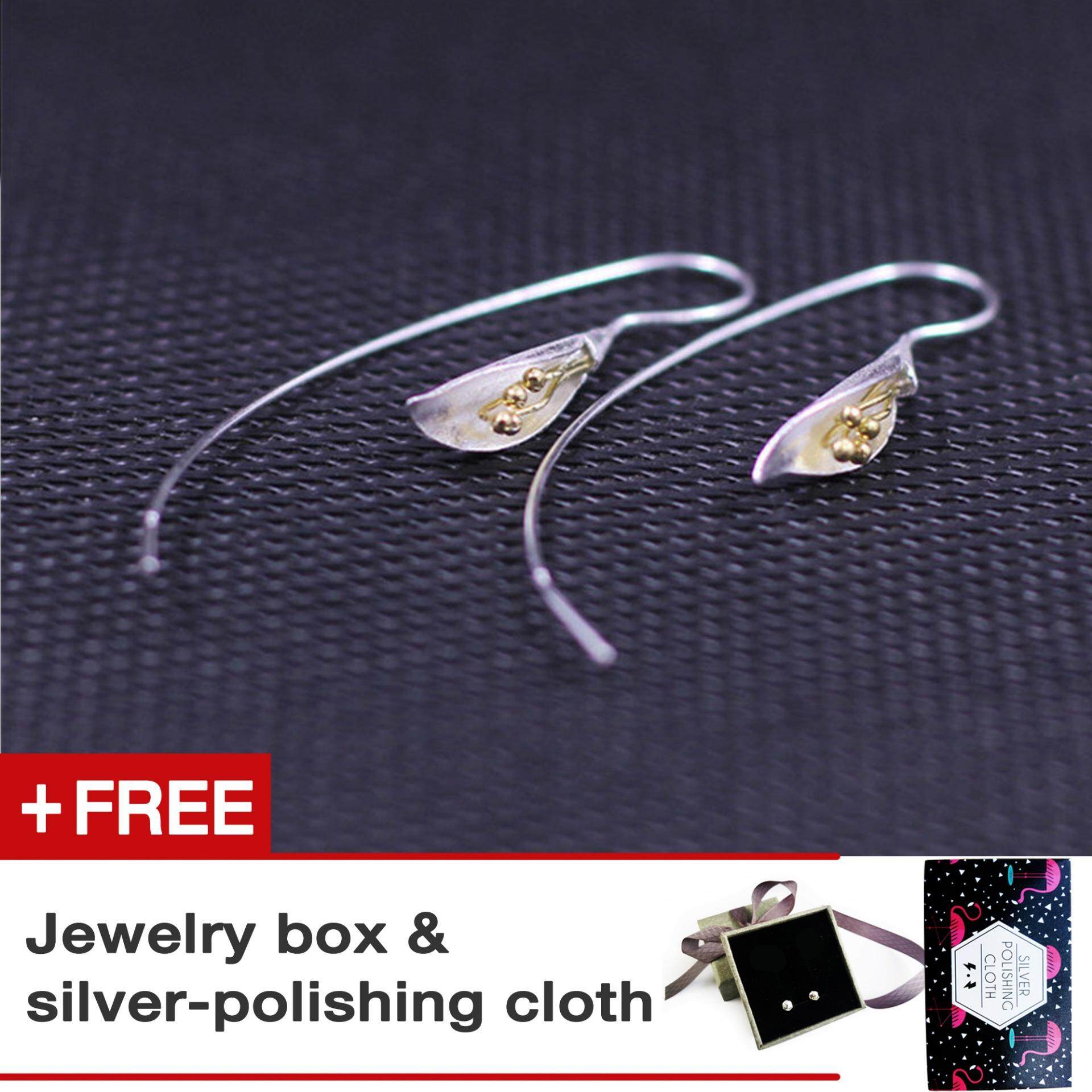 Tom' Studio 925 Sterling Perak Calla Lily Jatuh Anting-Anting untuk Wanita-Internasional