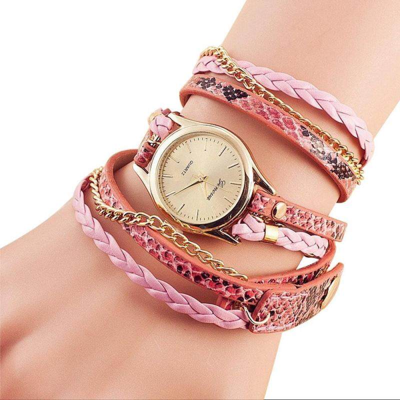Umiwe Womens Casual Vintage Multilayer Wristwatch Weave Wrap Rivet Leather Bracelet Wrist Watch Malaysia