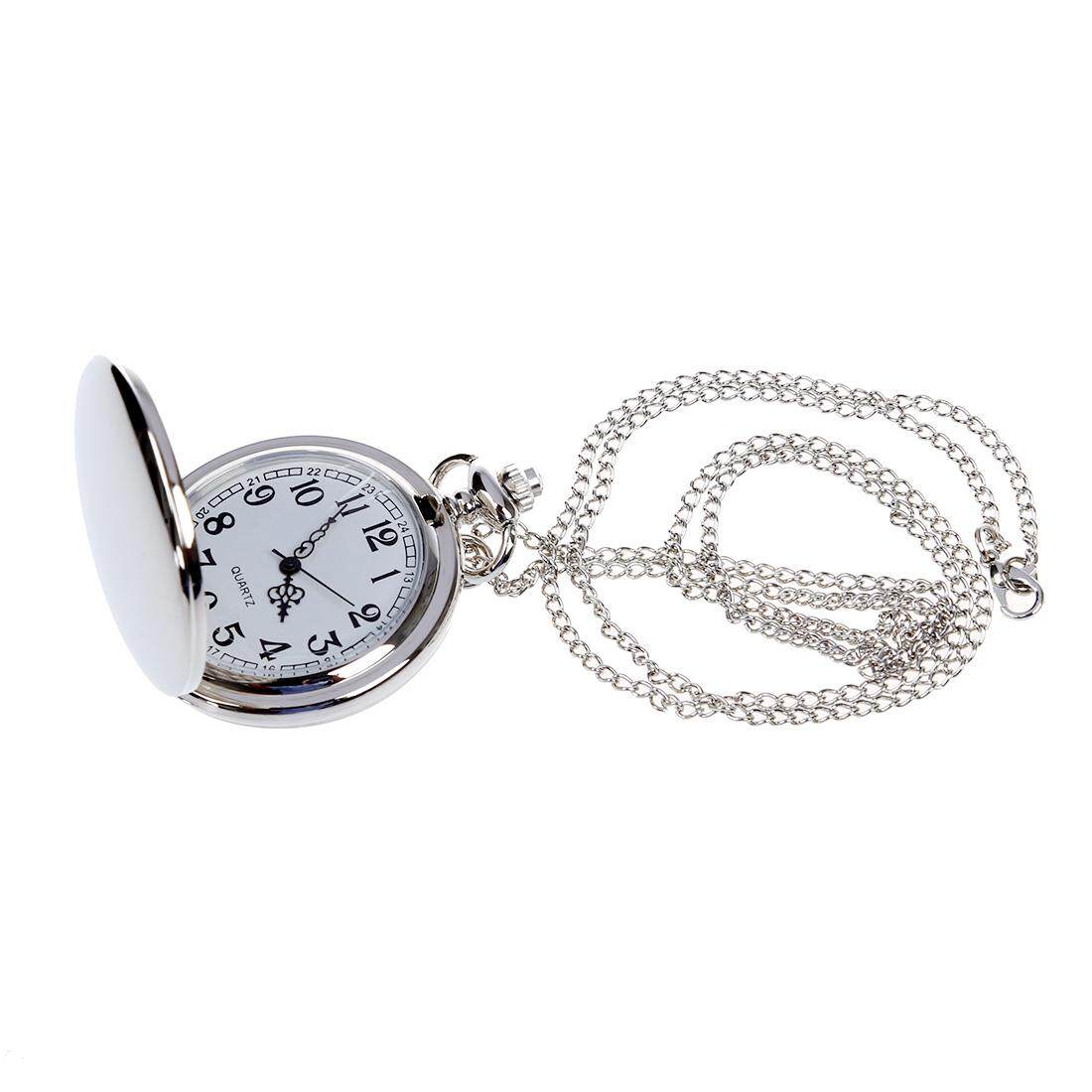 Unik Vintage Pria Wanita Jam Saku Analog Liontin Kalung Rantai Hadiah Lucu (Perak)-Intl