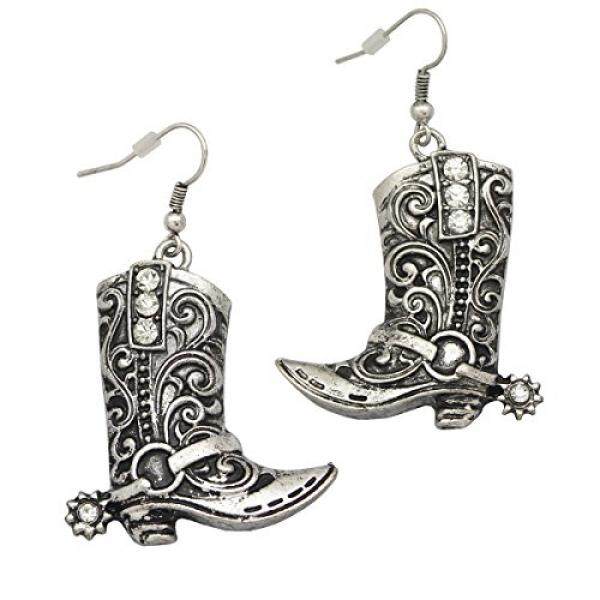 Vintage Perak Nada Rechicgu Barat Barat Liar Gadis Koboi Sepatu Bot Texas Spur Rodeo Fancy Dress Kostum Anting-anting Menjuntai-Intl