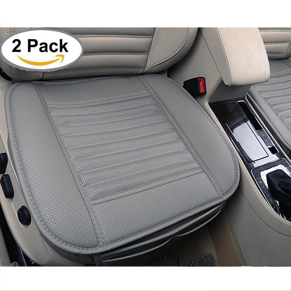 Wedzwe Edge Wrapping Mobil Depan Seat Cover, 2 Pcs Universal Breathable PU Leather Arang Bambu Auto Interior Kantor Kursi Protector Cushion Pad Mat (Grey) -Intl