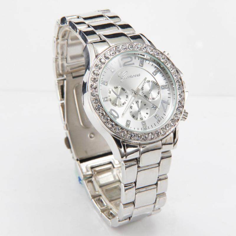 Women Quartz Alloy Wrist Rhinestone Analog Round Alloy Classic Watch Silver Malaysia