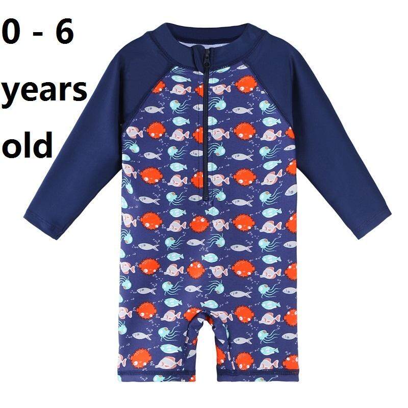0-6 ปีขนาดชายแฟชั่นชาย navyblue ชุดว่ายน้ำ one - piece ชุดว่ายน้ำน่ารัก Casual ชุดว่ายน้ำรูปแบบการ์ตูนชุดว่ายน้ำ Sun - Protection beachwear Antibacterial กีฬา
