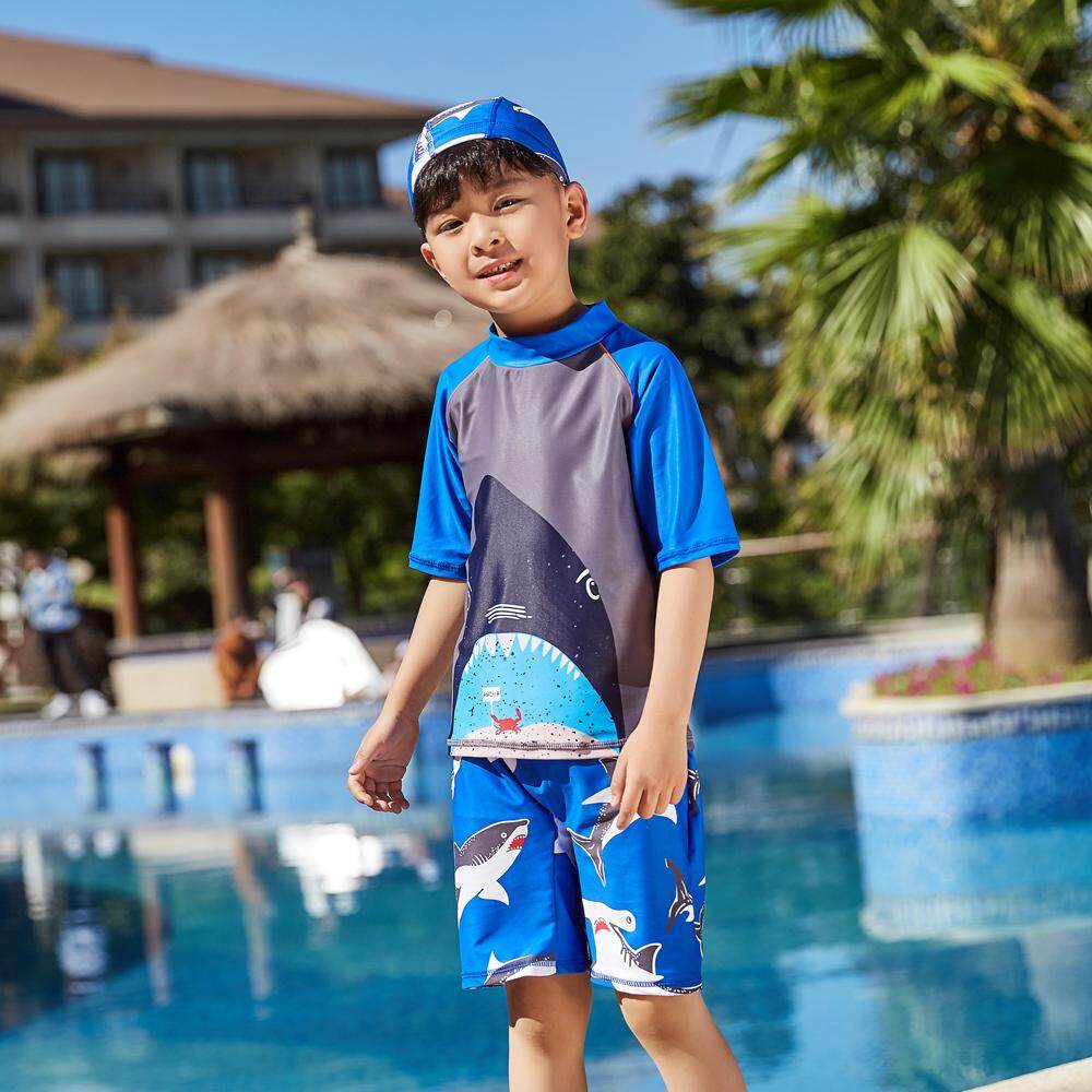 Luoke 2-12Years เสื้อแขนสั้นลายการ์ตูนเด็กชุดว่ายน้ำ Rash GUARD น่ารักเด็กเด็กชายหาดชุดว่ายน้ำชุด