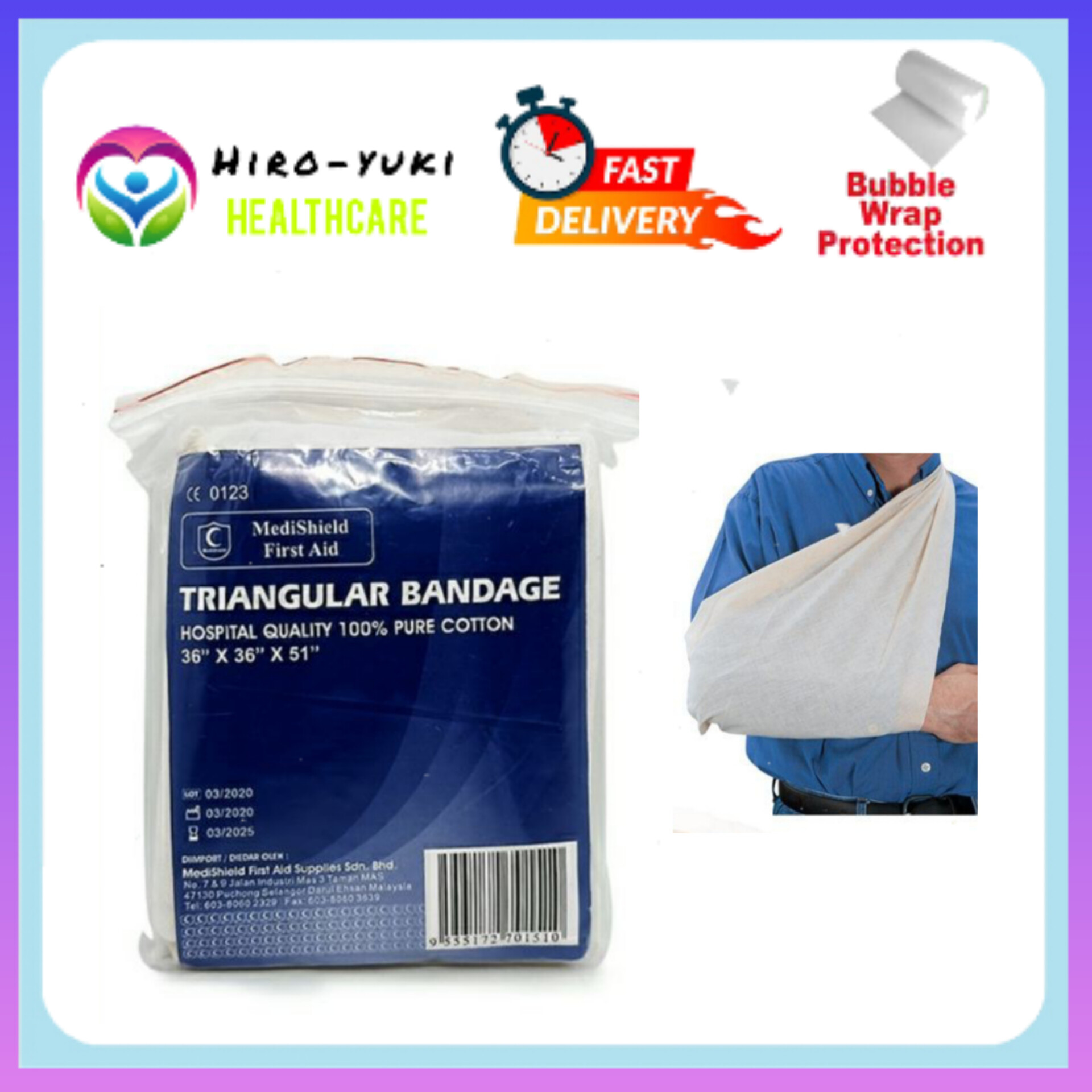 MEDISHIELD FIRST AID TRIANGULAR BANDAGE 36 X36 X51 Kain Anduh Tebal