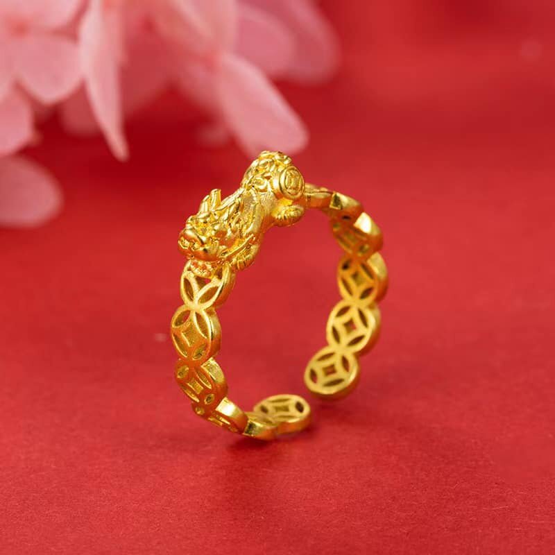 Blessed 18K Gold Pixiu Ring Lucky Charm Money Catcher Coin Piyao Charm