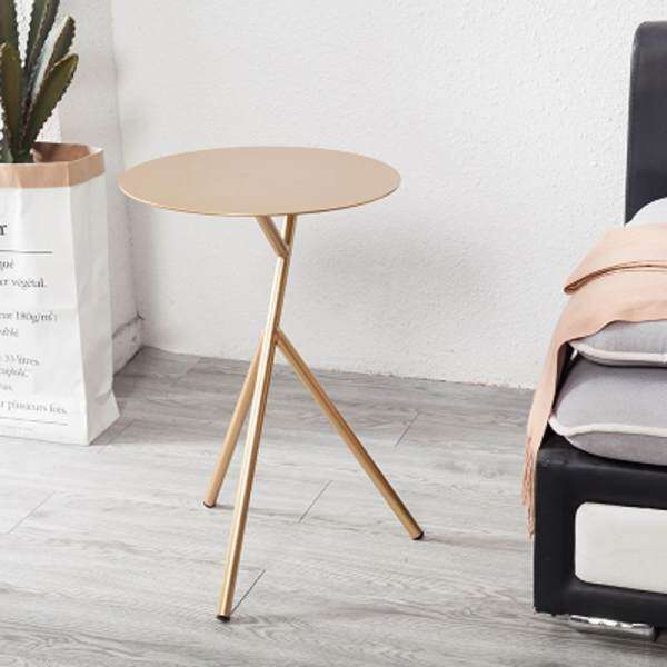 Glod - Vintage Snack Side Table, Mobile End Round Table for Coffee Laptop Tablet, Slides Next to Sofa Couch, Metal Tabletop Furniture with Metal Frame