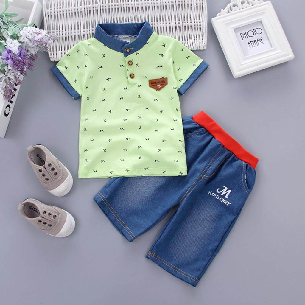 KATATA 2 PCS เด็กทารกวัยหัดเดินเด็กเสื้อแขนสั้นชุดเสื้อยืดและชุดกางเกงขาสั้น KATATA 2 PCS เด็กทารกวัยหัดเดินเด็กเสื้อแขนสั้นชุดเสื้อยืดและชุดกางเกงขาสั้น