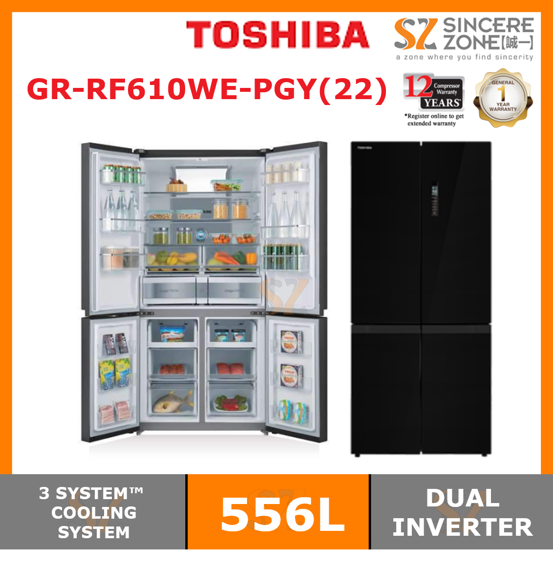 Toshiba L Gr Rf We Pgy Multi Door Fridge Dual Inverter