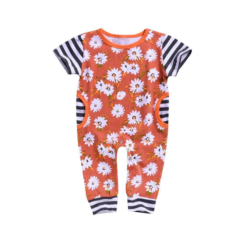 KATATA เด็กหัดเดินเสื้อแขนสั้นสำหรับเด็กหญิง Sunflower ชุดติดกันสำหรับเด็ก Jumpsuit เสื้อผ้า KATATA เด็กหัดเดินเสื้อแขนสั้นสำหรับเด็กหญิง Sunflower ชุดติดกันสำหรับเด็ก Jumpsuit เสื้อผ้า