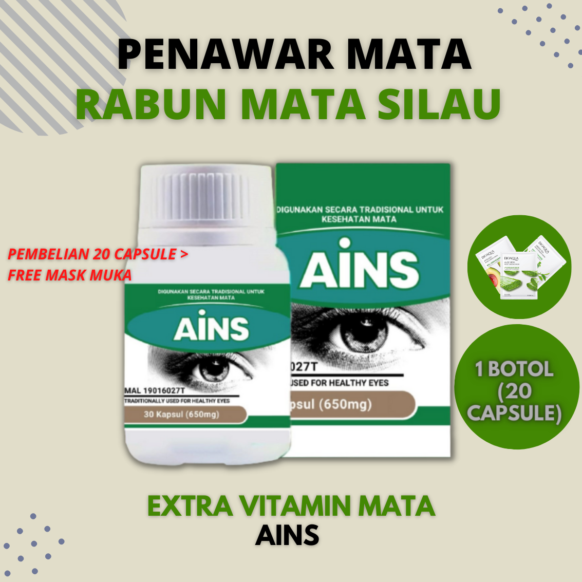 Ains Original Vitamin Mata Suppelement Rabun Silau Berair Eye Care