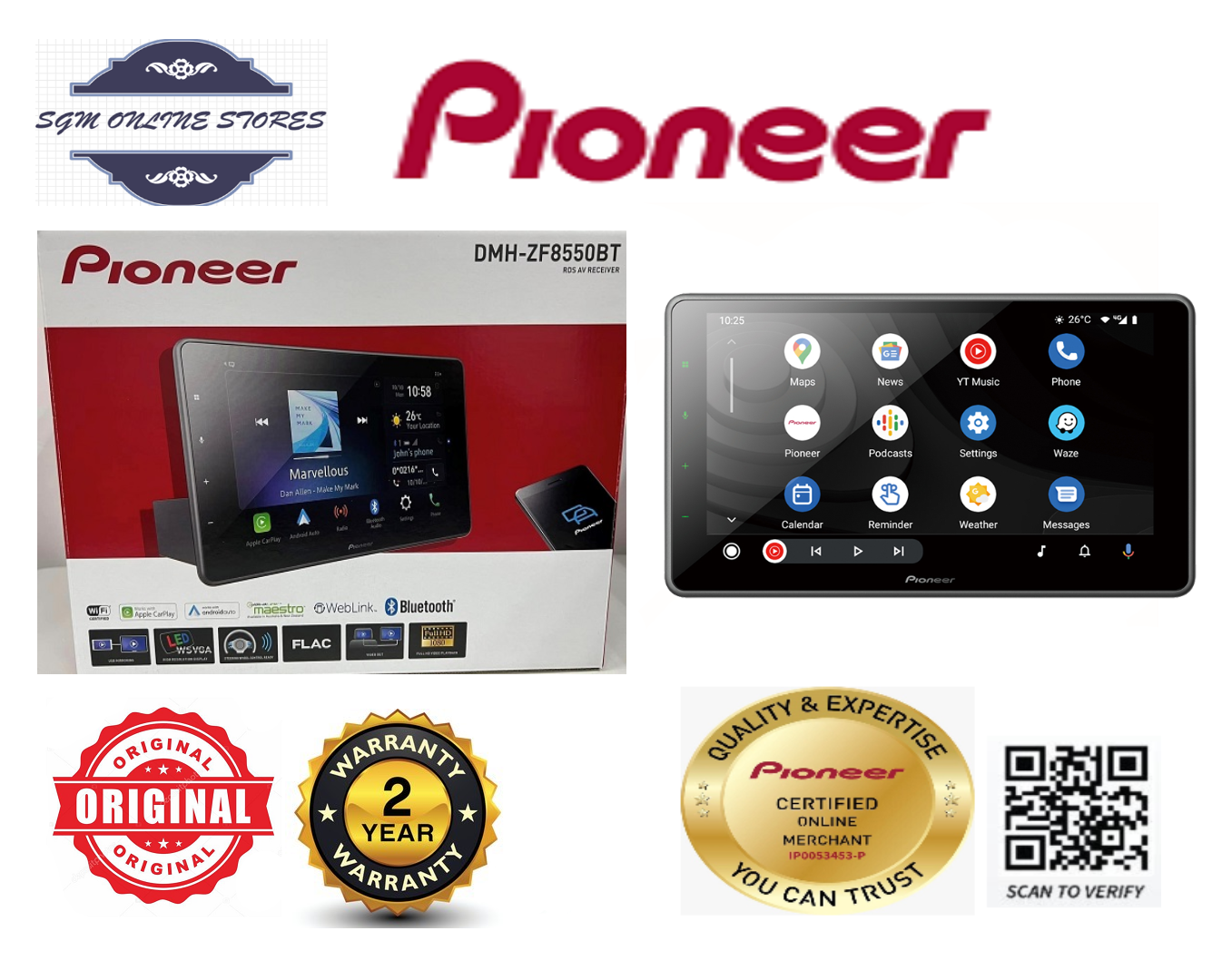 Pioneer Dmh Zf Bt Inch Large Screen Display Apple Carplay Android