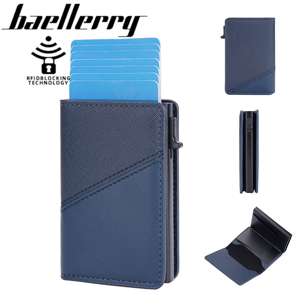 Baellerry New Side Push Men Credit Card Holder Aluminum Rfid