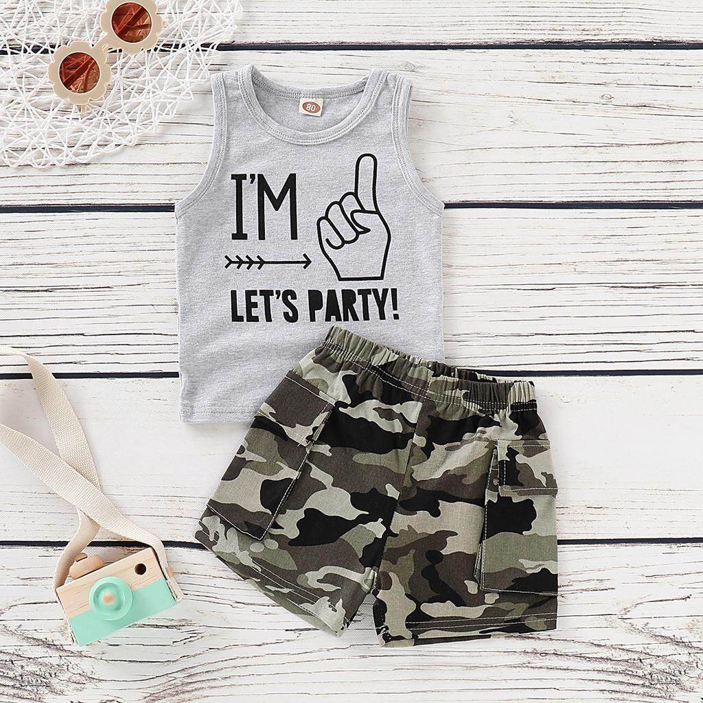 Tomagool จัดส่งฟรีทารกเด็กทารกเด็กชายเด็กเสื้อกั๊กพิมพ์ตัวอักษร Tops + Camouflage ชุดกางเกงขาสั้นขายดี Tomagool จัดส่งฟรีทารกเด็กทารกเด็กชายเด็กเสื้อกั๊กพิมพ์ตัวอักษร Tops + Camouflage ชุดกางเกงขาสั้นขายดี