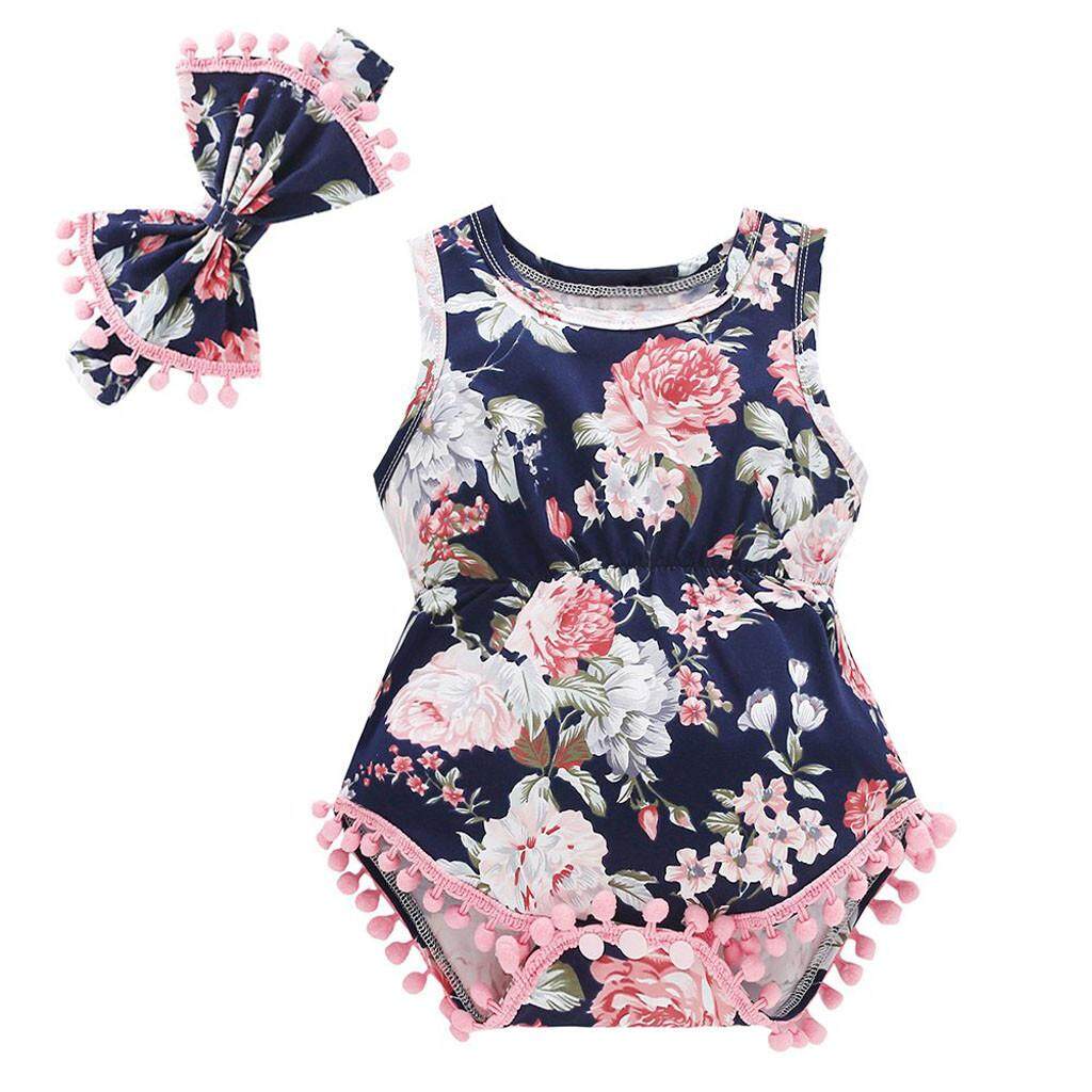 KATATA ทารกแรกคลอดเด็กสาวดอกไม้ Tassels Romper Bodysuit Outfits ชุด KATATA ทารกแรกคลอดเด็กสาวดอกไม้ Tassels Romper Bodysuit Outfits ชุด