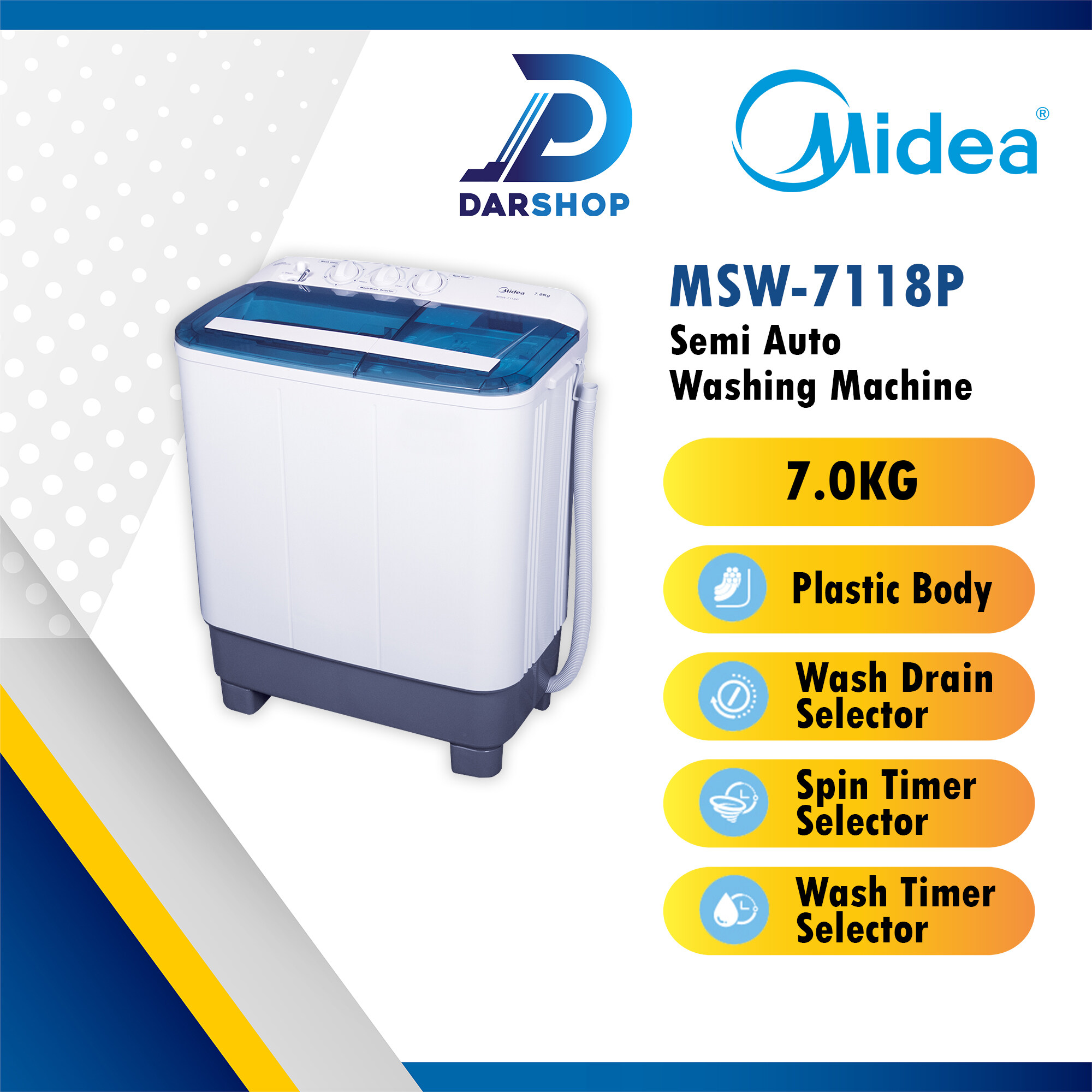 Midea Semi Auto Washing Machine MSW 7118P 7kg Lazada