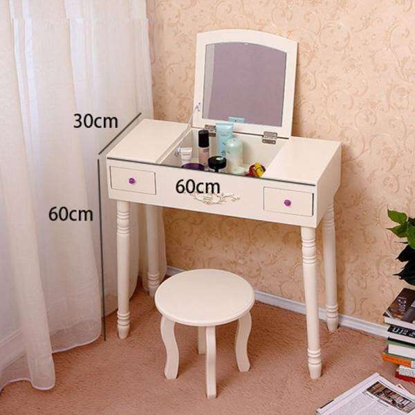 Vanity Table Set with Foldable Mirror, With Stool, 2 Drawer, Organizers Makeup Dressing Table, Easy Assembly, Gift for Mom