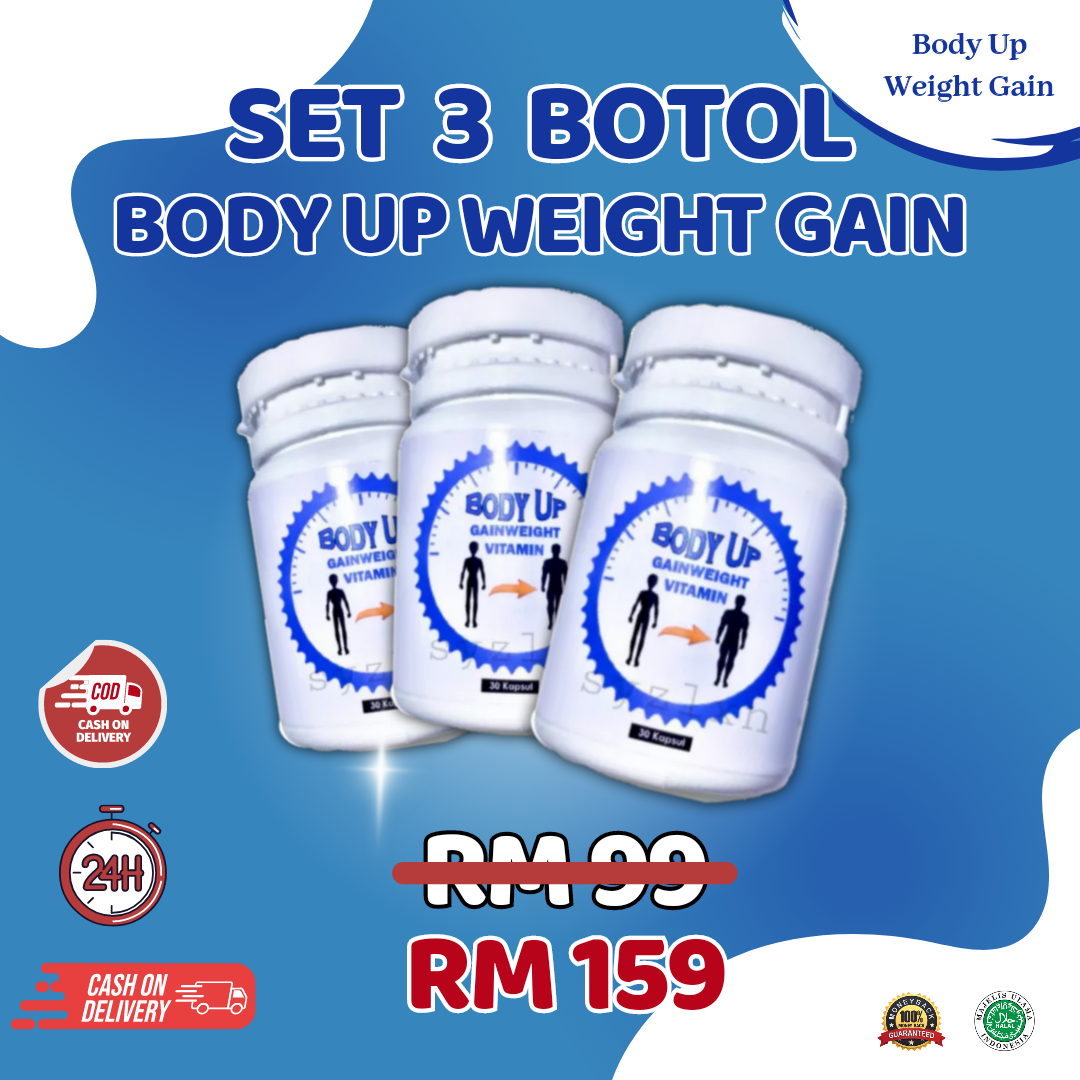 3 Botol Penggemuk Badan Body Up Weight Gain Ubat Gemuk Badan Vitamin