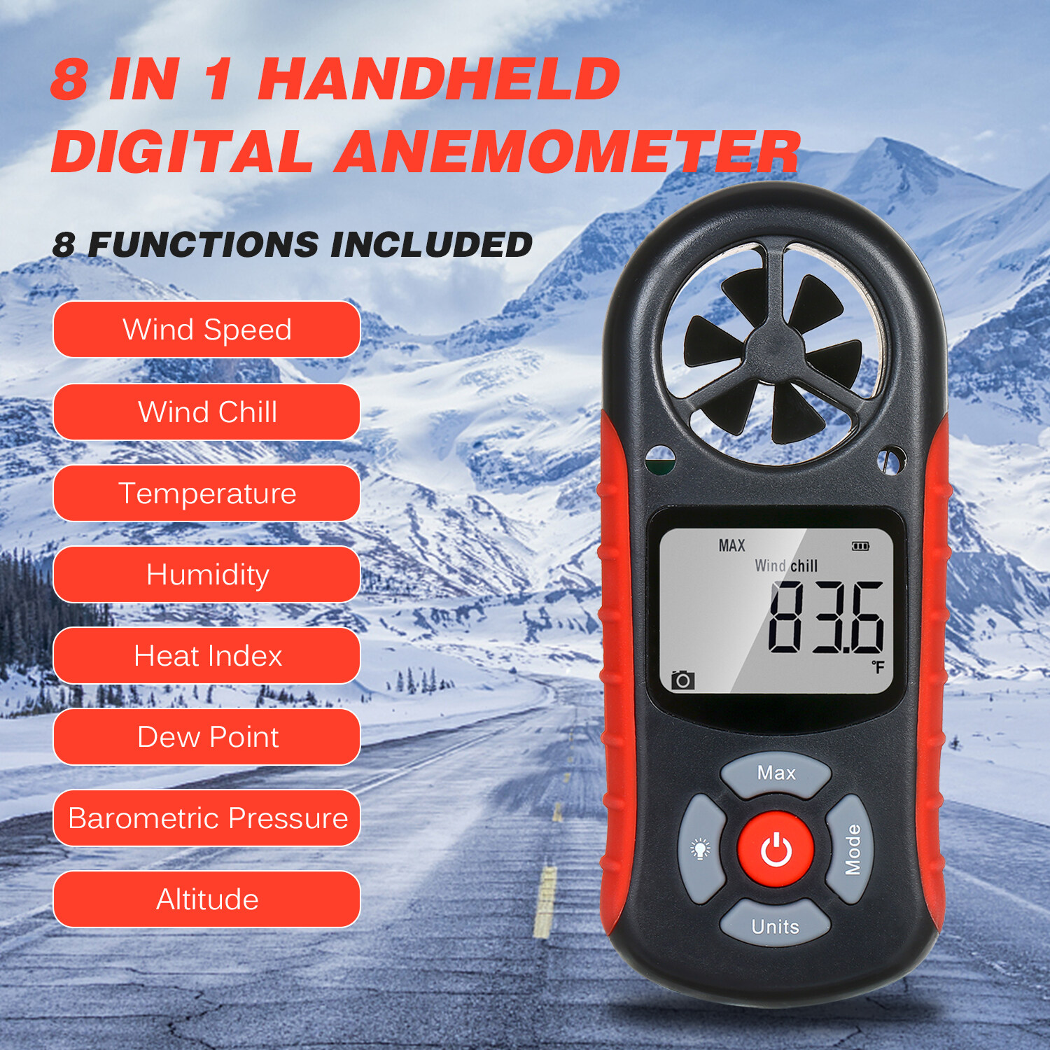 8 In 1 Handheld Digital Anemometer Wind Speed Wind Chill Temperature