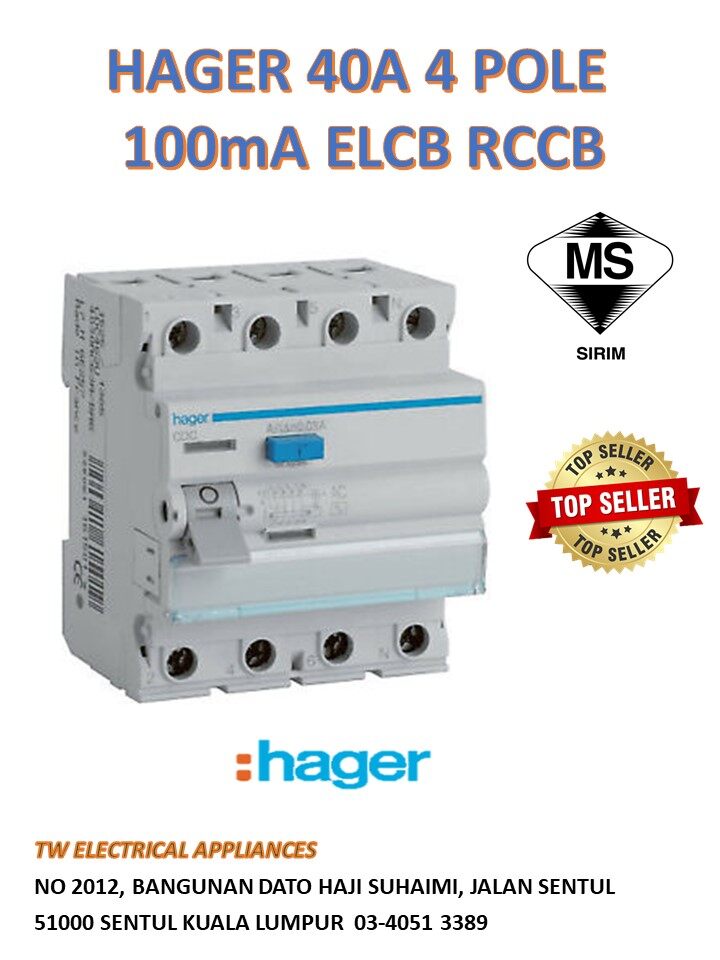 ELCB RCCB Hager 4 Pole 40A 100mA CEC441J Bulls Hardware 45 OFF