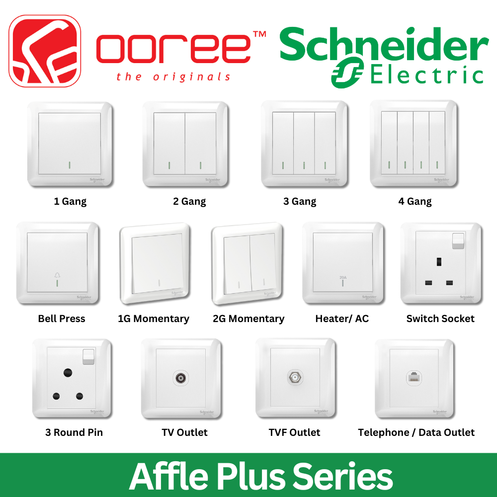 SCHNEIDER ELECTRIC AFFLE PLUS SERIES 250V 10AX 1 GANG 2 GANG 3 GANG