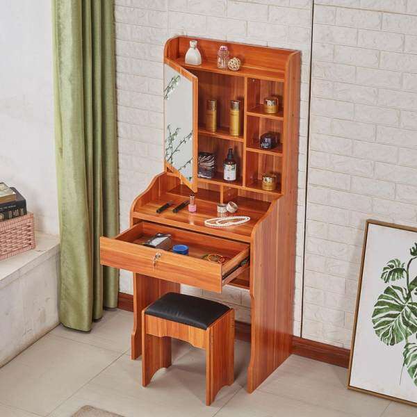 Vanity Set, Dressing Table with Mirror and Stool, 1 Large Sliding Drawers, Hidden Shelves for Brushes Nail Polishes and Cosmetic, Switchable mirror, Easy Assembly