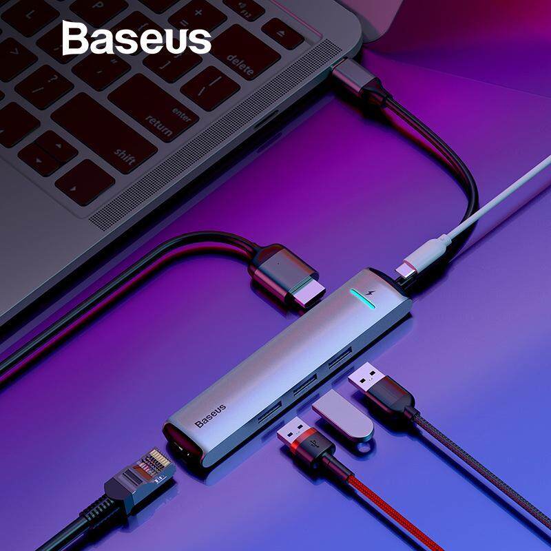 Baseus 6 Ports Usb Type C To 3.0 Usb C Hub For Macbook Pro Led Usb Hub Rj45 Hdmi For Samsung S8 S9 Huawei P20 Mate 20 Type C Hub