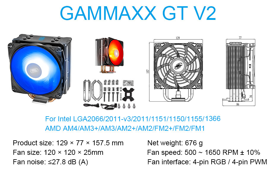 DEEPCOOL GAMMAXX 400K 4 Heatpipe CPU Cooler Radiator 12cm PWM LED RGB