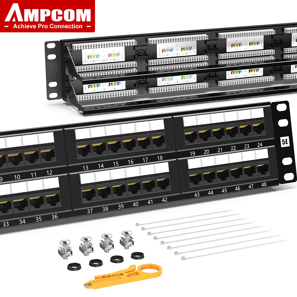 AMPCOM Patch Panel CAT5E CAT6 24 Ports 48 Ports Patch Panel Rack