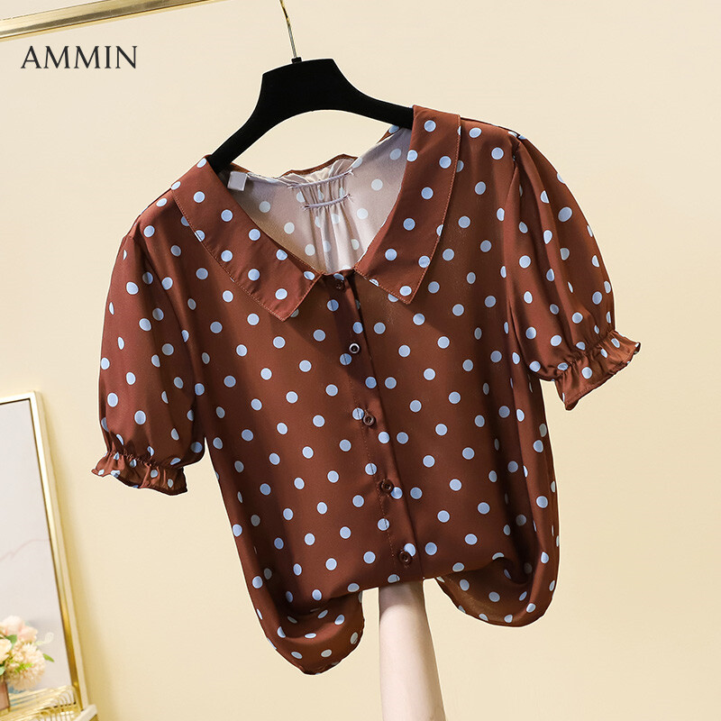 Ammin Tops Women S Summer New Short Sleeved Polka Dot Printed Doll