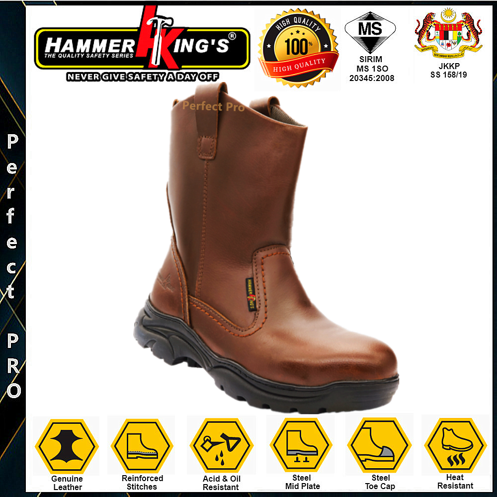 Hammer King 13021 High Cut Slip On Genuine Leather Quality Safety Boots