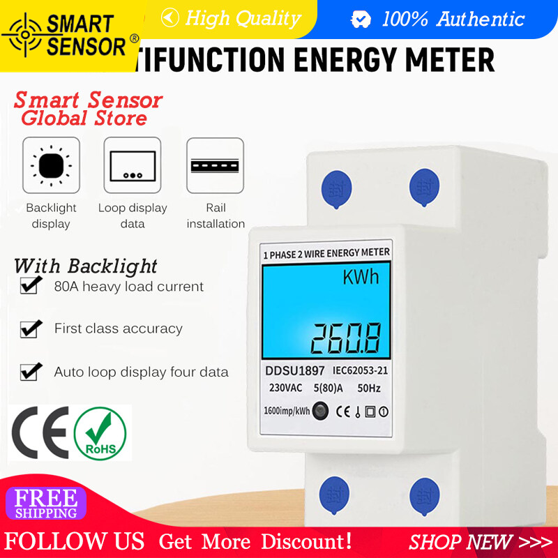 Smart Sensor Digital Electric Energy Meter Single Phase Din Rail