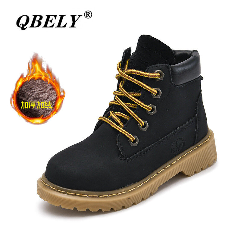 Giày Bốt Martin Trẻ Em QBELY Bốt Cổ Thấp Không Thấm Nước Bốt Da Dày Ấm Áp Cho Trẻ Em Giày Thường Ngày Chống Trượt Mùa Đông Ngoài Trời Cho Bé Trai