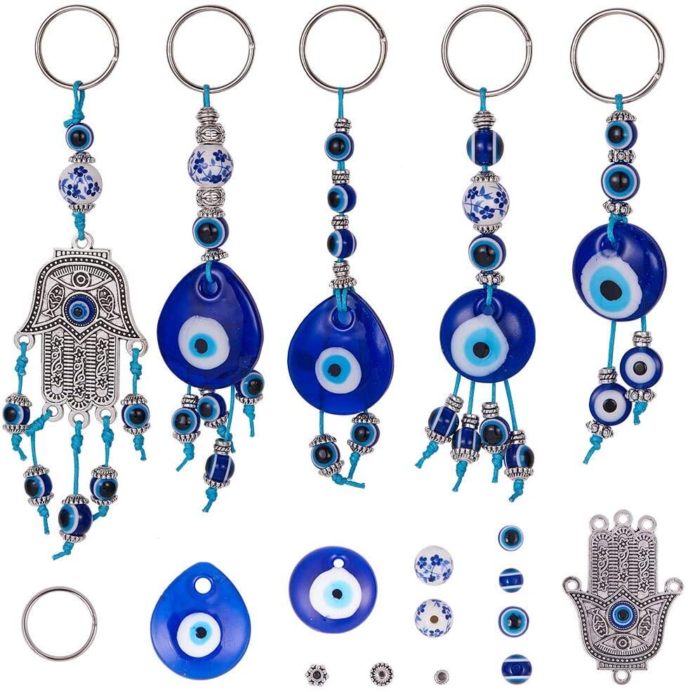 5PCS Evil Eye Keychain Making Kit Include Split Key Chain Ring Evil Eye