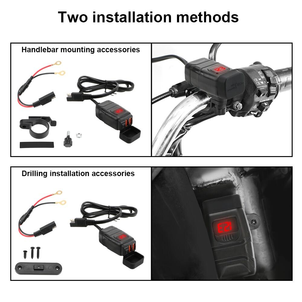 2 Motorcycle Charger Quick Charging QC 3 0 Dual USB Digital Voltmeter