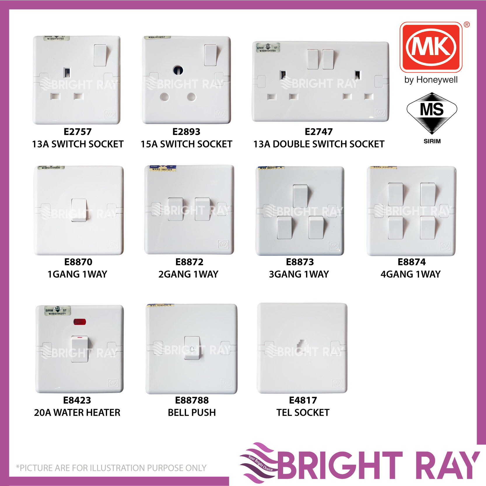 MK HONEYWELL Switches Switch Socket Outlet Sirim Approved Lazada