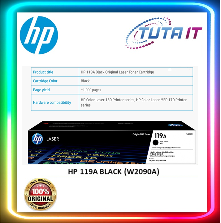 HP 119A BLACK CYAN MAGENTA YELLOW LASER TONER CARTRIDGE W2090A